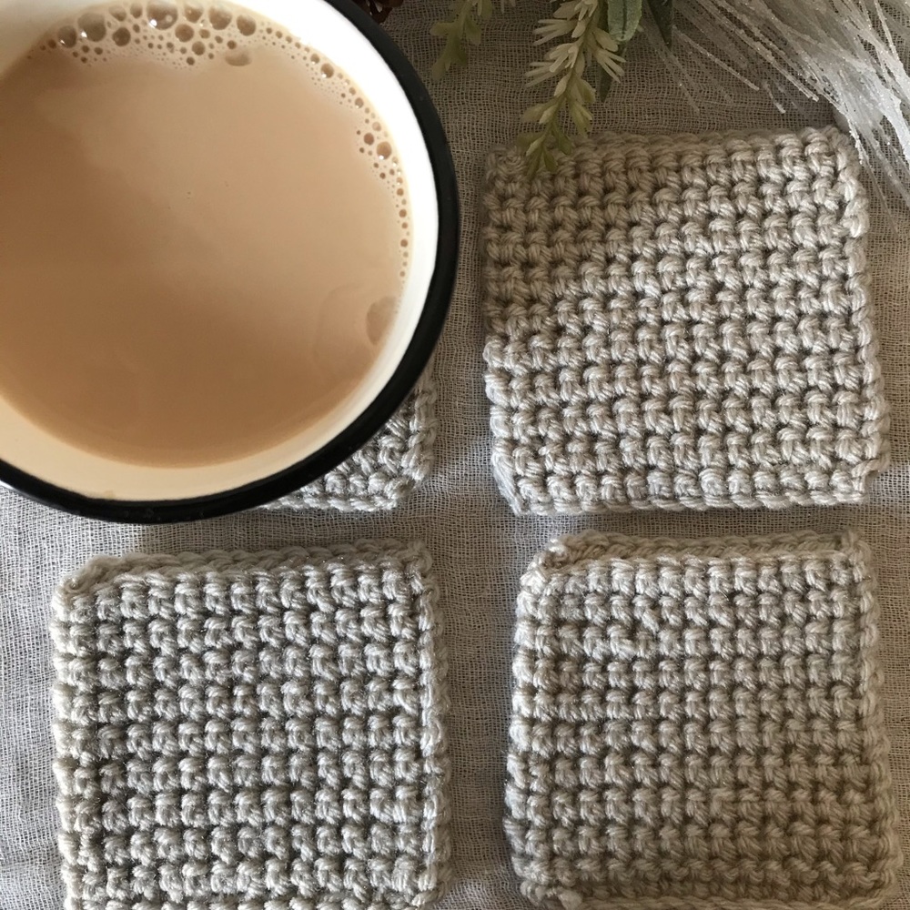 Set of 4 Thick Knit Coasters, New, Charmed Knits - Picture 4 of 4